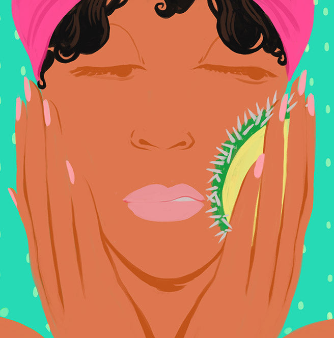 Illustration einer Frau, die sich das Gesicht wäscht