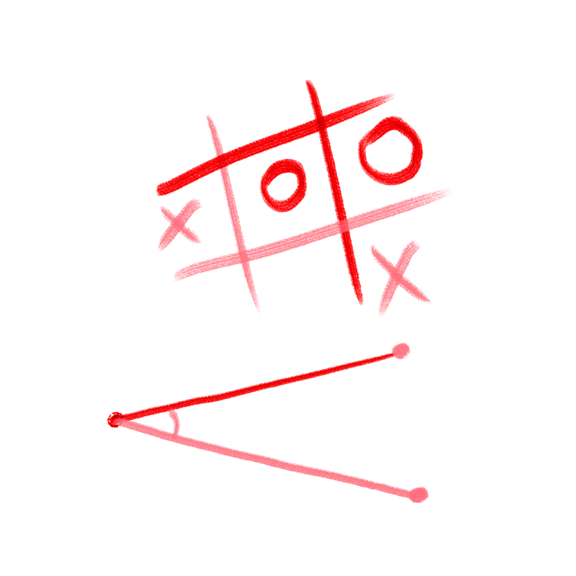 Illustration einer Ecke und eines Tic-Tac-Toe-Bretts