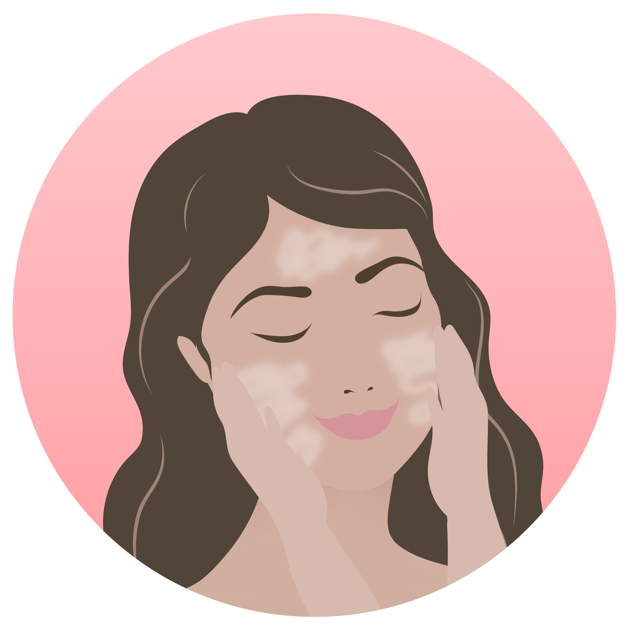 Illustration of woman applying Bora Barrier to her face. Eyes are closed, has a smile.