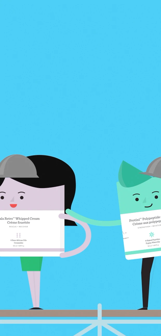 Video der animierten Moisturizer Lala und Protini, die darüber sprechen, wie gut sie zusammenarbeiten