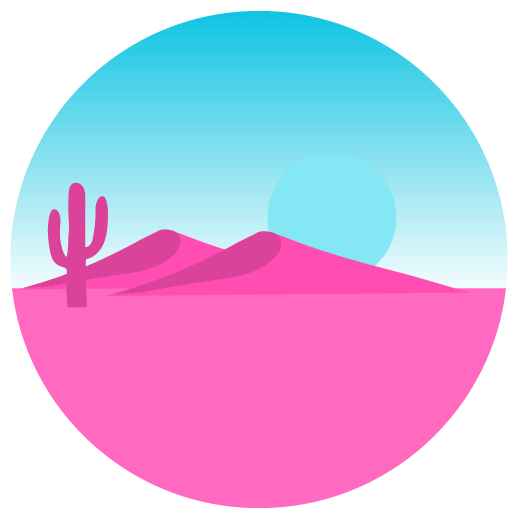 Illustration einer Wüstenlandschaft in Rosa und Blau