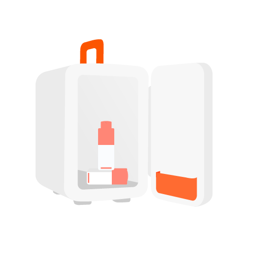 Illustration eines offenen Make-up-Kühlschranks und zwei darinstehenden C-Tango-Flaschen